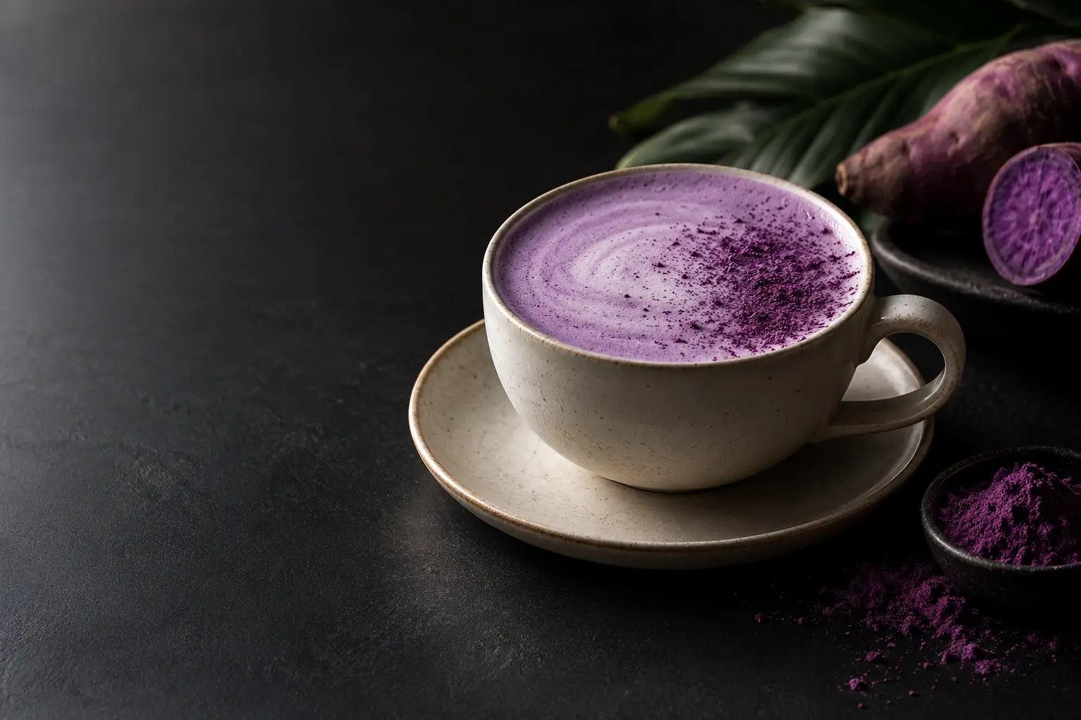 Purple sweet-potato latte serving illustration