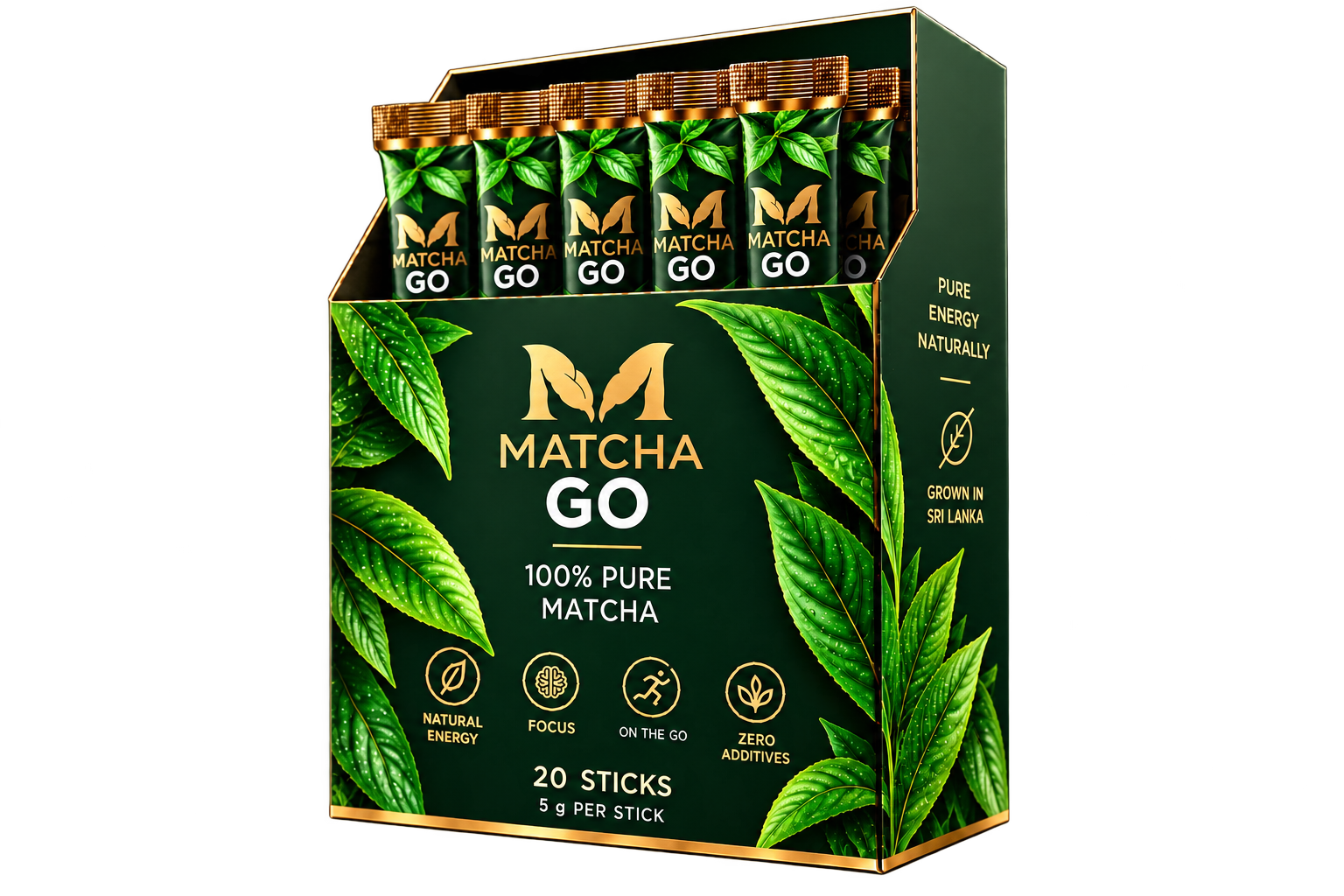 MATCHA GO Pure display box with 20 single-serve sticks